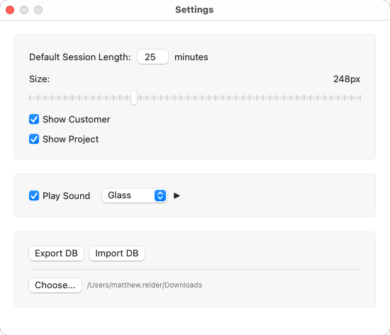 Settings window